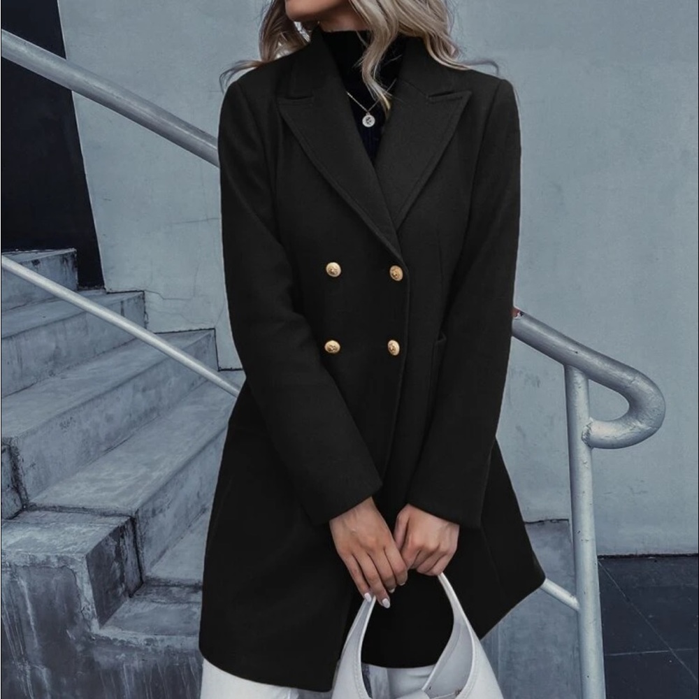 SHEIN Lapel Collar Double Breasted Overcoat